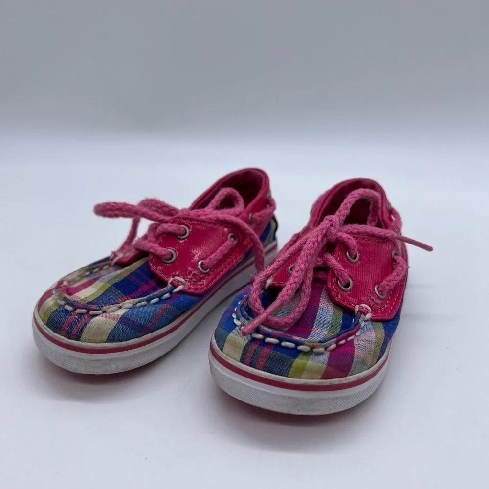 SPERRY TOP SIDERS BABY GIRL PINK AND BLUE PLAID SIZE CRIB 4